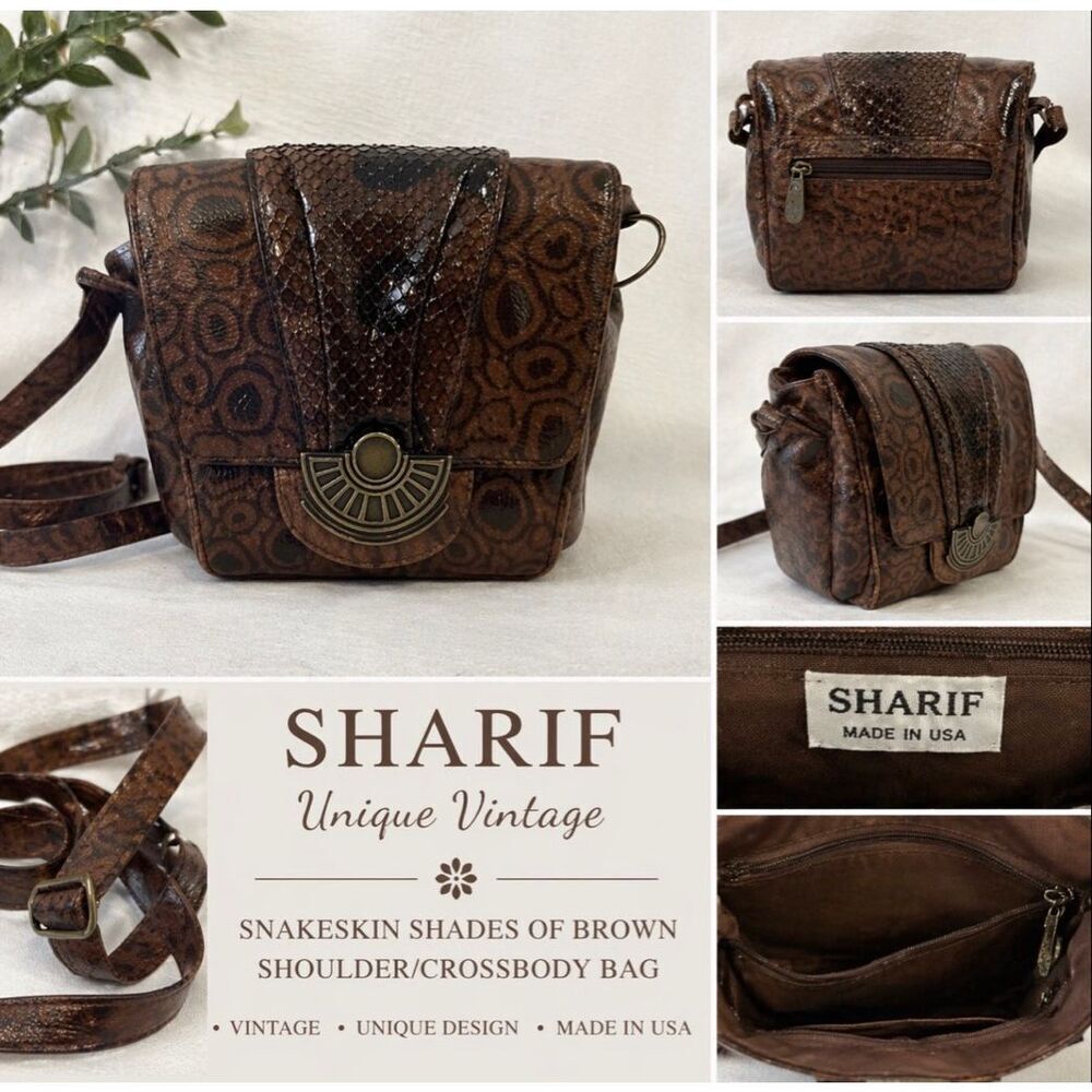 Sharif Unique Vintage Snakeskin Shades Of Brown Shoulder/Crossbody Bag